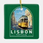Ornement En Céramique Lisbonne Portugal Jaune Tramway Voyage Art Vintage<br><div class="desc">Design de voyage vectoriel rétro de Lisbonne dans un style emblème. Ville portuaire prospère située à l'estuaire du Tage,  connue pour ses vieilles bâtisses aux couleurs pastel.</div>