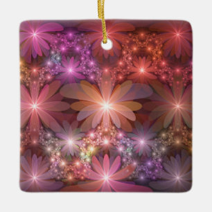 Ornement En Céramique Lit De Fleurs Coloré Brillant Art Fractal Abstrait
