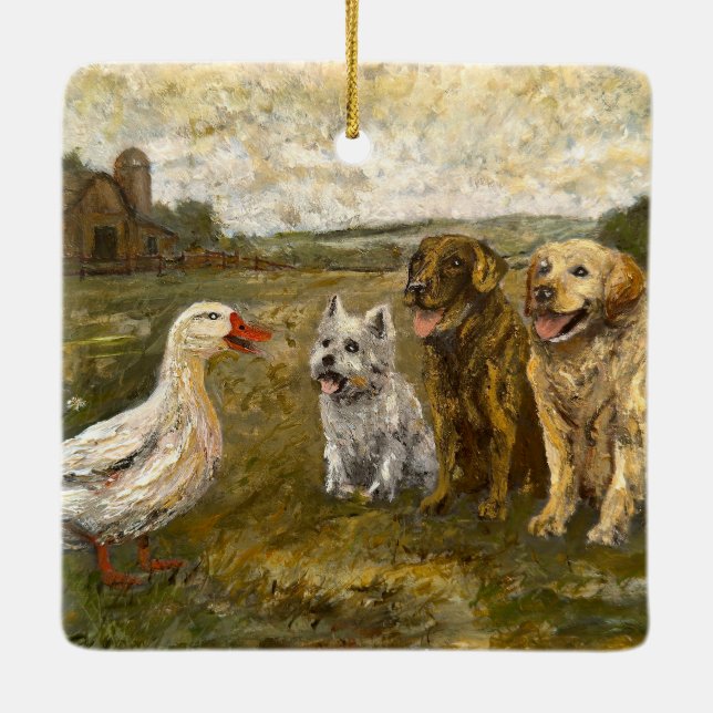 Ornement En Céramique Little Chat: Whimsical Christmas Farm Animal (Dos)