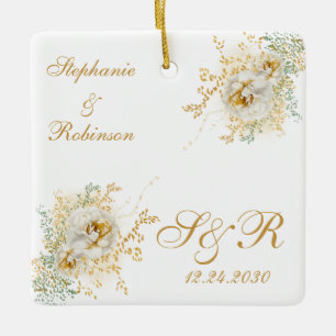 Ornement En Céramique Logo de monogramme floral doré pour mariage