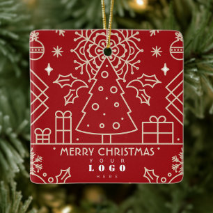 Ornement En Céramique Logo de société d'affaires Noël artistique rouge o