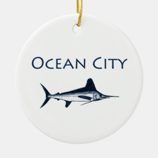 Ornement En Céramique Logo du Maryland de ville d'océan (marlin blanc)