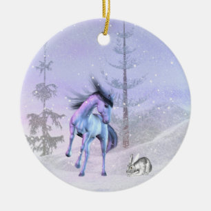 Ornement En Céramique L'ornement hivernal des chevaux et des lapins