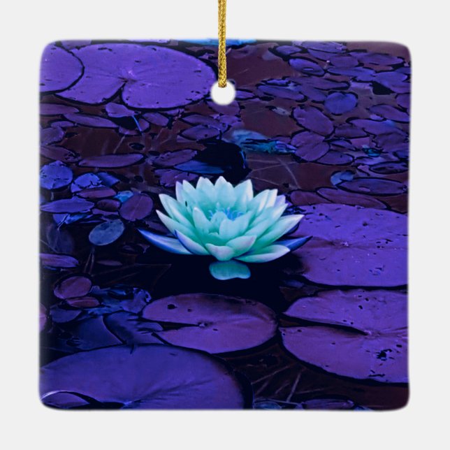 Ornement En Céramique Lotus Fleur Magique Violet Bleu Turquoise Floral (Dos)