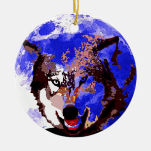 Ornement En Céramique Loup et Pleine lune