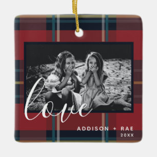 Ornement En Céramique Love Plaid Holiday Photo personnalisée Rouge