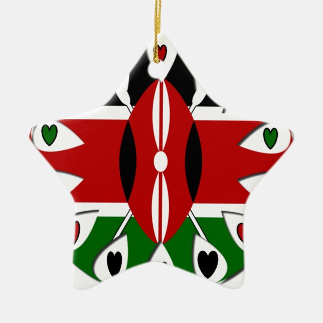Ornement En Céramique Lovely Hearts Kenya : Drapeau Art Motif (Devant)