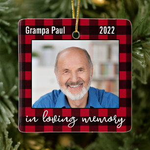 Ornement En Céramique Loving Memory Christmas Keepsake Red Plaid 2 Photo