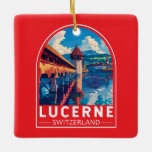 Ornement En Céramique Lucerne Suisse Travel Art Vintage<br><div class="desc">Lucerne conception de déplacement vectoriel rétro. Lucerne,  ville compacte de Suisse connue pour son architecture médiévale préservée,  se trouve au milieu de montagnes enneigées sur le lac de Lucerne.</div>
