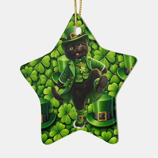 Ornement En Céramique Lucky leprechaun black cat snowflake ornament Sain (Gauche)