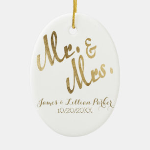 Ornement En Céramique M. et Mme Monogram Wedding d'or de Faux