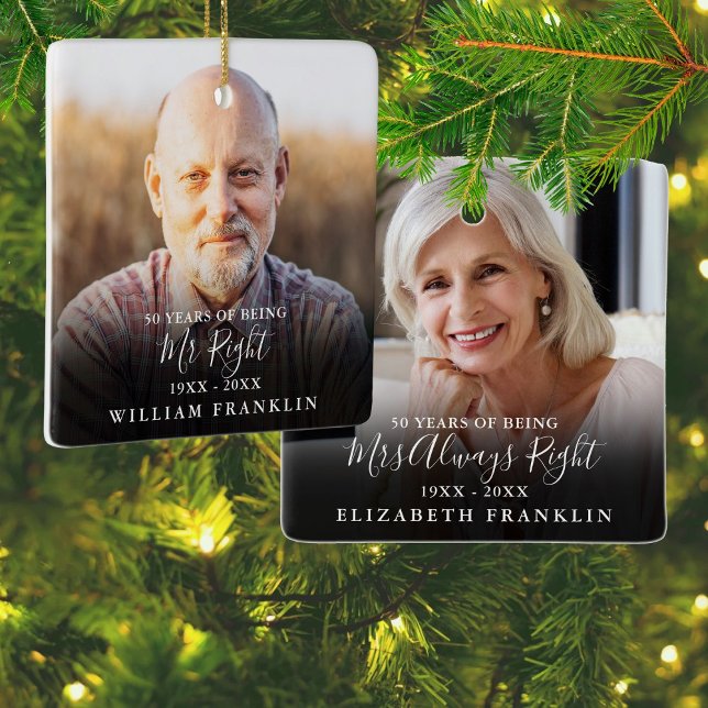 Ornement En Céramique M. Et Mme Right Fun 2 Anniversaire Photo (Mr And Mrs Right Fun 2 Photo Anniversary Ceramic Ornament)