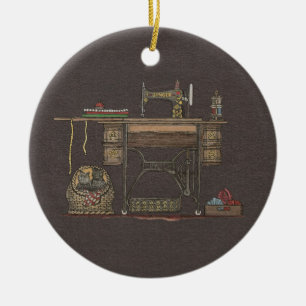 Ornement En Céramique Machine à coudre et chatons de pédale