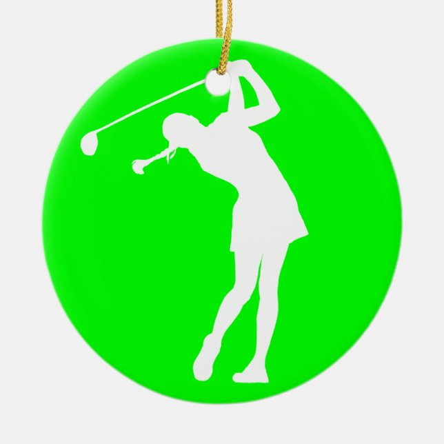 Ornement En Céramique Madame Golfer Silhouette Ornament Green (Devant)