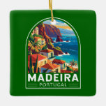 Ornement En Céramique Madeira Portugal Travel Art Vintage<br><div class="desc">Conception de déplacement vectoriel rétro Madère. Madère,  une région autonome du Portugal,  est un archipel comprenant 4 îles au large de la côte nord-ouest de l'Afrique. Il est connu pour son vin homonyme et son climat subtropical chaud.</div>