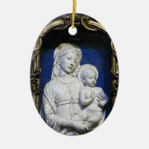 Ornement En Céramique MADONNA AVEC ENFANT Sapphire Bleu Rond