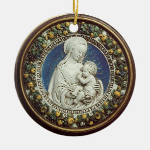 Ornement En Céramique MADONNA AVEC le saphir bleu rond d'ENFANT