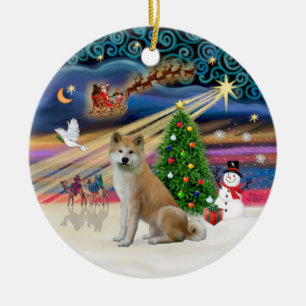 Ornement En Céramique Magie de Noël - Akita Inu