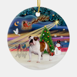 Ornement En Céramique Magie de Noël - Bouledogue Anglais (marron-blanc 5