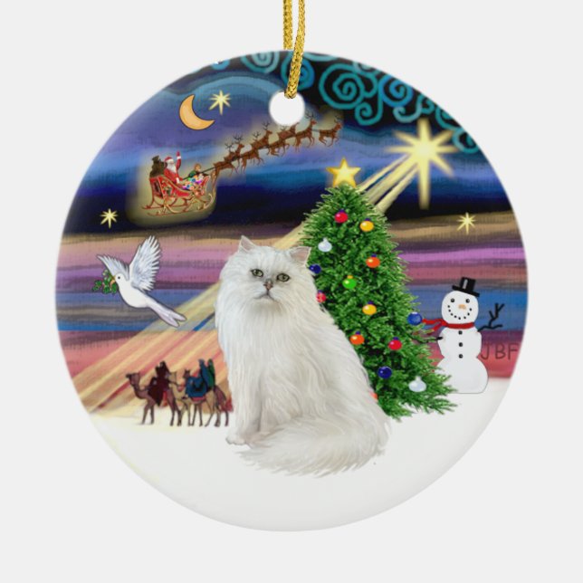 Ornement En Céramique Magie de Noël - chat perse blanc (Devant)