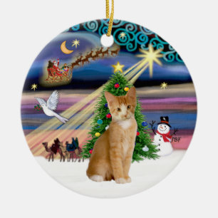 Ornement En Céramique Magie de Noël - Chat tigré orange et blanc 40