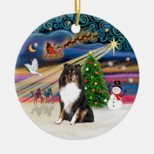 Ornement En Céramique Magie de Noël - Chien de mer de Shetland (tri)