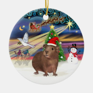 Ornement En Céramique Magie de Noël - Cochon de Guinée Brown (chapeau de