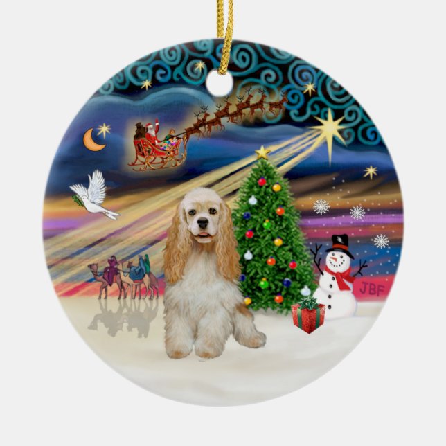 Ornement En Céramique Magie de Noël - Cocker Spaniel Buff (Devant)