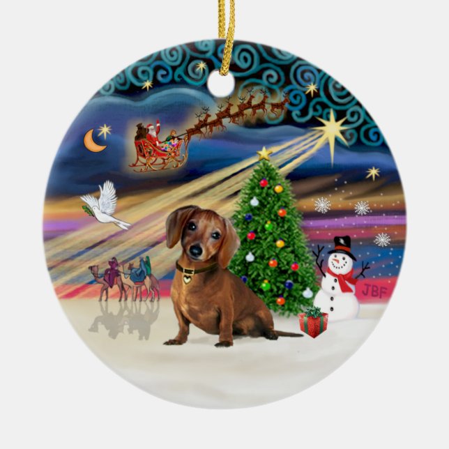 Ornement En Céramique Magie de Noël - Dachshund (marron 2) (Devant)