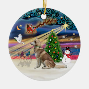 Ornement En Céramique Magie de Noël - Husky de Sibérie Rouge