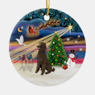 Ornement En Céramique Magie de Noël - Poodle (chocolat standard)