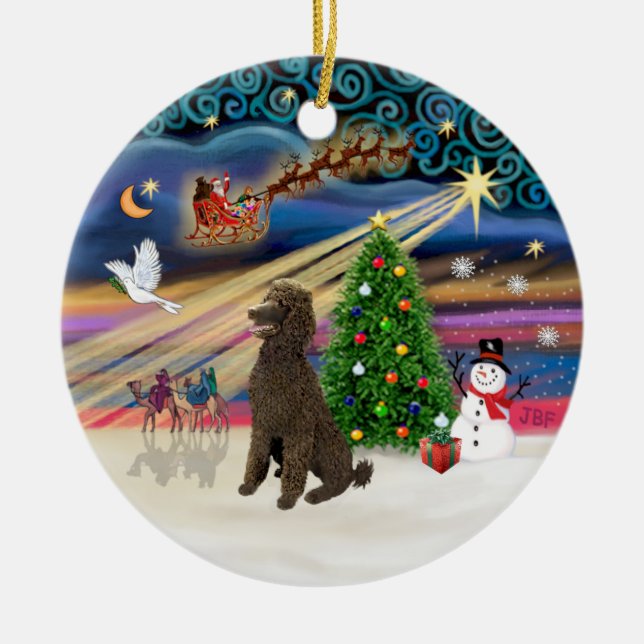 Ornement En Céramique Magie de Noël - Poodle (chocolat standard) (Devant)