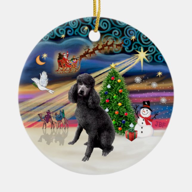 Ornement En Céramique Magie de Noël - Poodle noir standard (Devant)