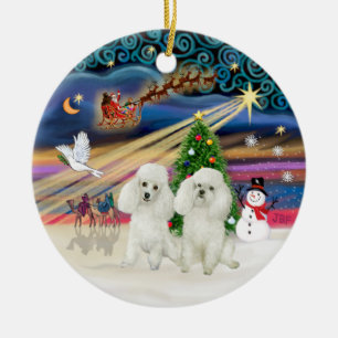 Ornement En Céramique Magie de Noël - Poodles (DEUX Jouet blanc)