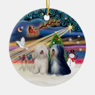 Ornement En Céramique Magie de Noël - Terriers tibétains (DEUX)