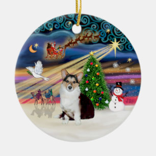 Ornement En Céramique Magie de Noël - Welsh Corgi (tricolore)
