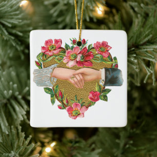 Ornement En Céramique Mains aux fleurs, Vintage Saint Valentin victorien