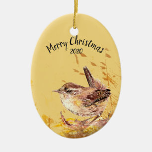 Ornement En Céramique Maison de Noël Donnée Personnalisée Aquarelle d'oi