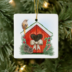 Ornement En Céramique Maison d'oiseaux de Noël