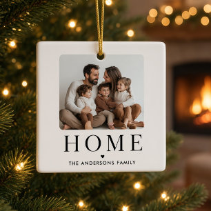 Ornement En Céramique Maison Noël Moderne Photo de Famille Personnalisée
