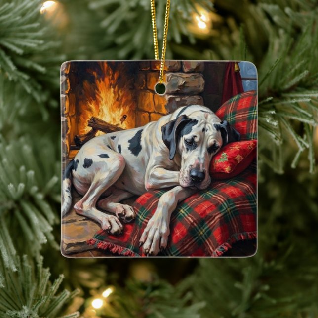 Ornement En Céramique Majestic Great Dane Asleep by Fireplace Cozy (Arbre)