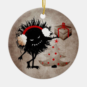 Ornement En Céramique Mal Noël Bug Avec Présent - Fêtes Drôle