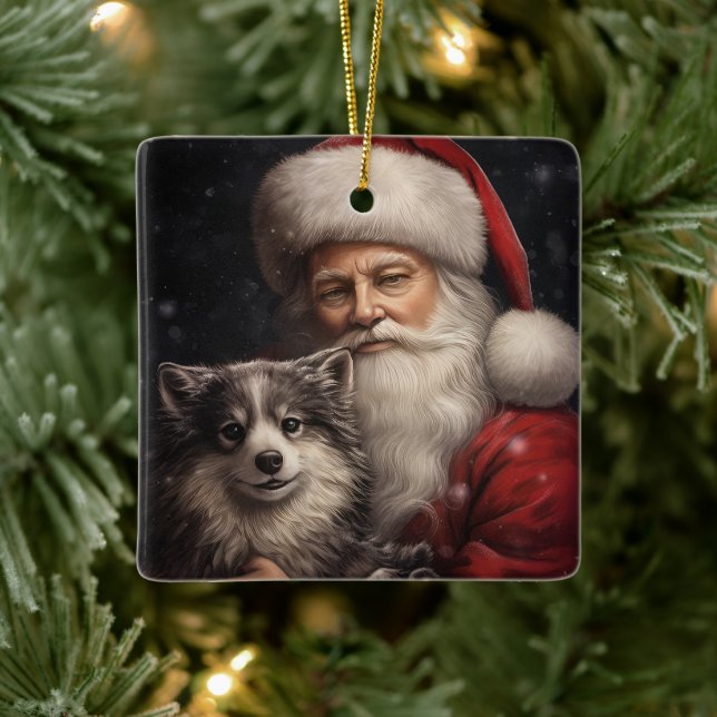 Ornement En Céramique Malamute d'Alaska avec Noël du Père Noël (Arbre)
