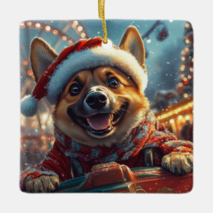 Ornement En Céramique Malinois belge montagnes russes Noël 