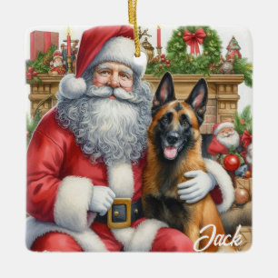 Ornement En Céramique Malinois belge Vintage personnalisé avec Père Noël