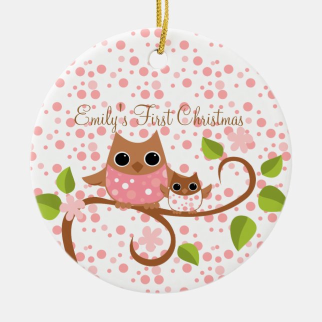 Ornement En Céramique Mama et Baby Owl (Devant)