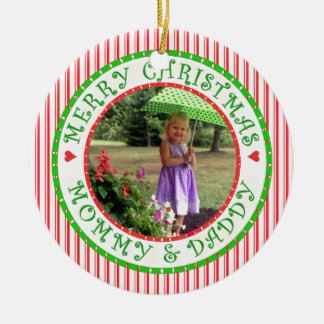 Ornement En Céramique Maman de Joyeux Noël et photo Candycane de papa