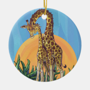 Ornement En Céramique Maman girafe et bébé