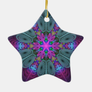 Ornement En Céramique Mandala Art Fractal Coloré Avec Étoile Rose