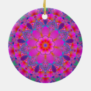 Ornement En Céramique Mandala Fleur Rose